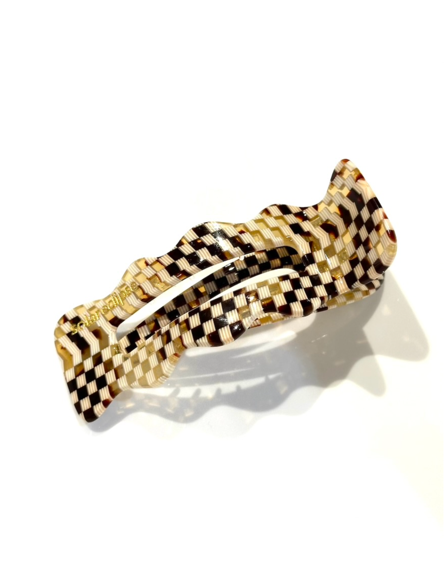 Scalloped Lay Down Acetate Claw Hair Clip | Biege Check