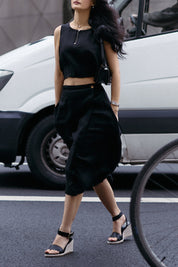 Overlap Midi Skirt in Black Long shot