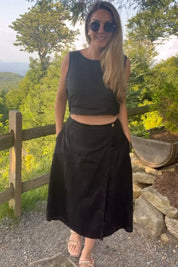 Overlap Midi Skirt in Black Moodshot