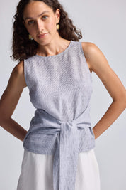 Front-tie Top in Linen Stripes Moodshot