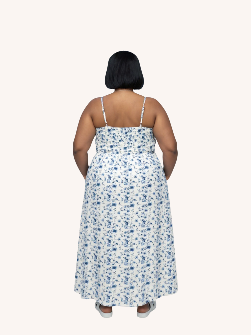 Strappy Gathered Midi Dress | Blue Floral