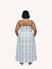 Strappy Gathered Midi Dress | Blue Floral