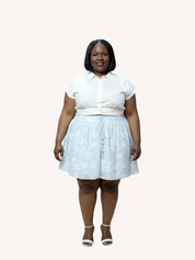 Drawstring Short Skirt | Blue Florals