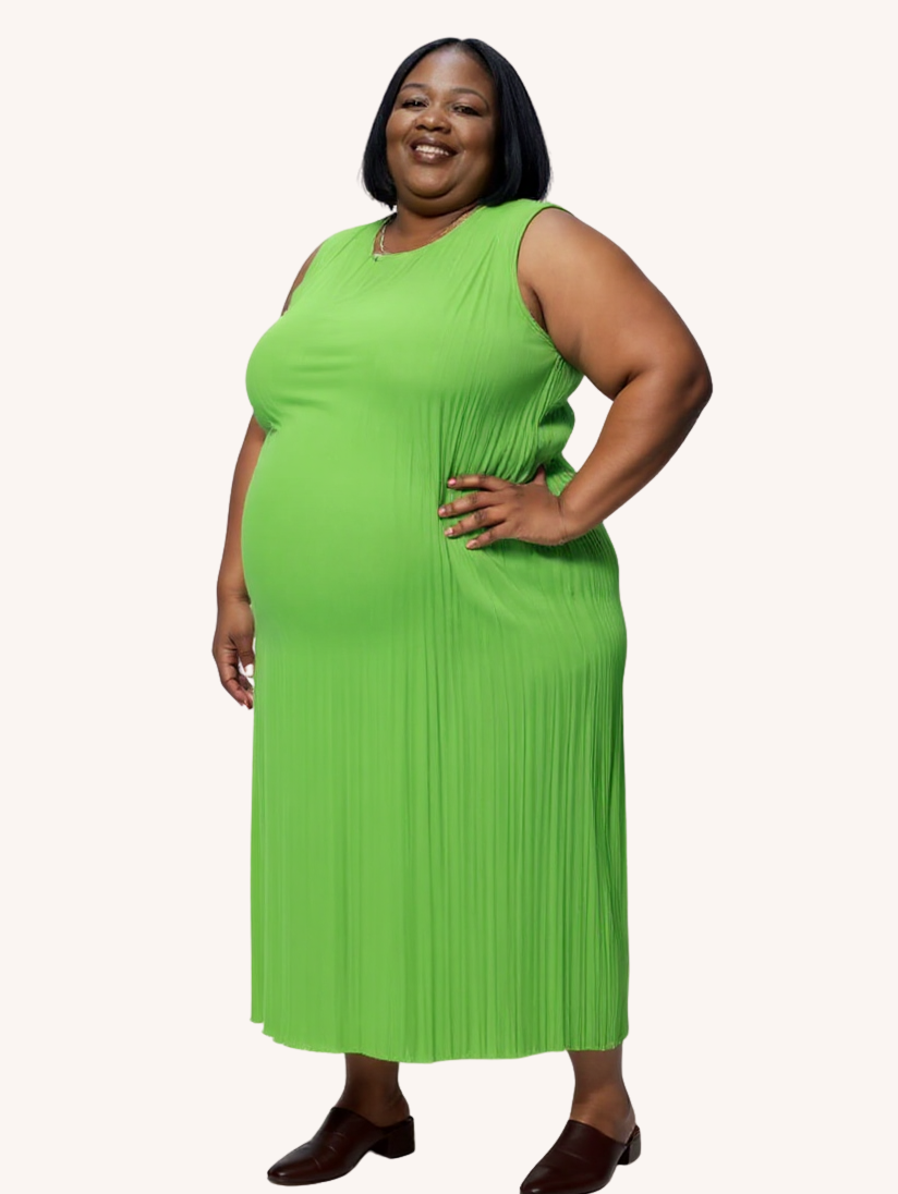 Jaya Pleated Dress | Reversible Lime/Sage Green