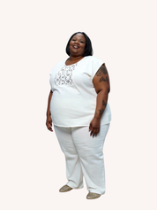 Boxy Top with Embroidered Lace Detail