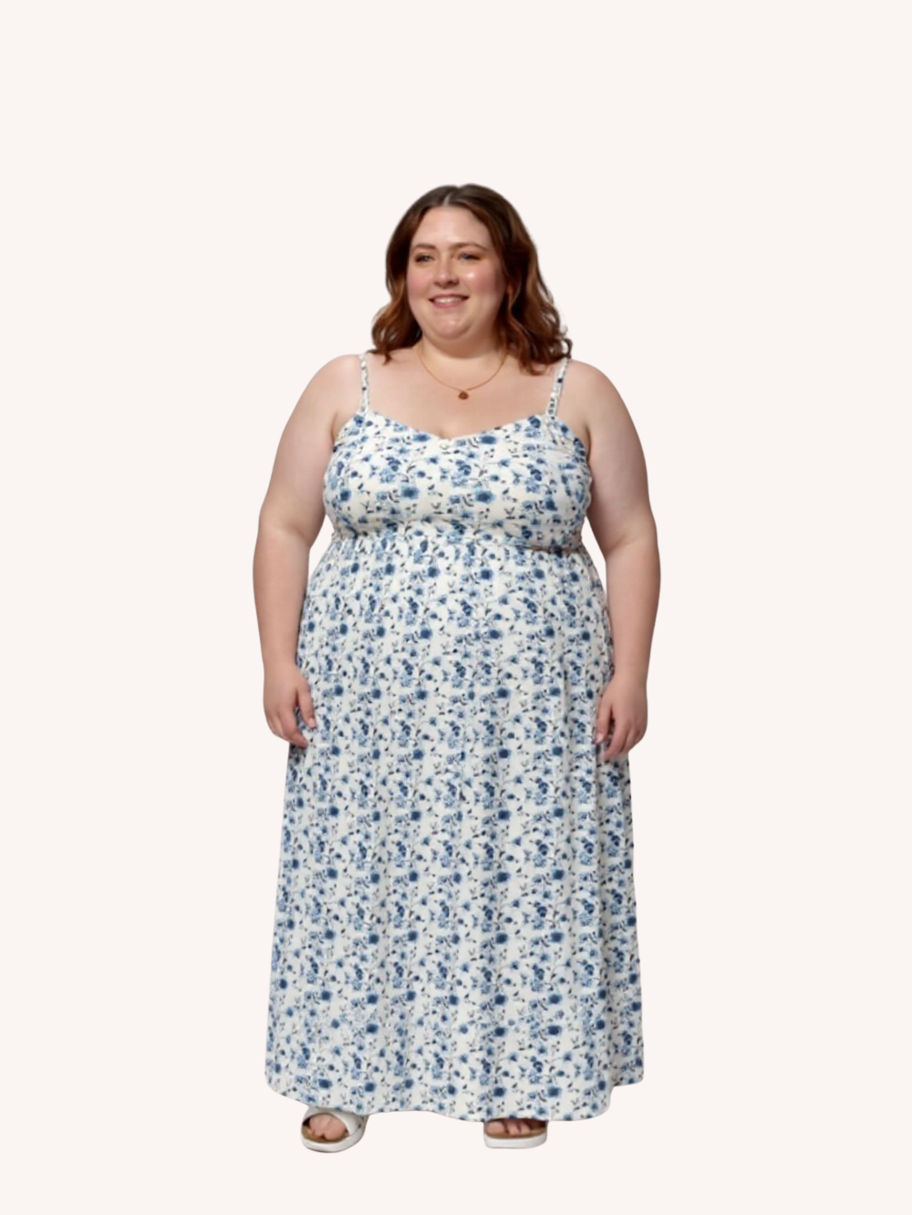 Strappy Gathered Midi Dress | Blue Floral