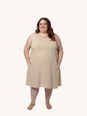 Hemp Short Dress with Back Embroidered Lace Detail