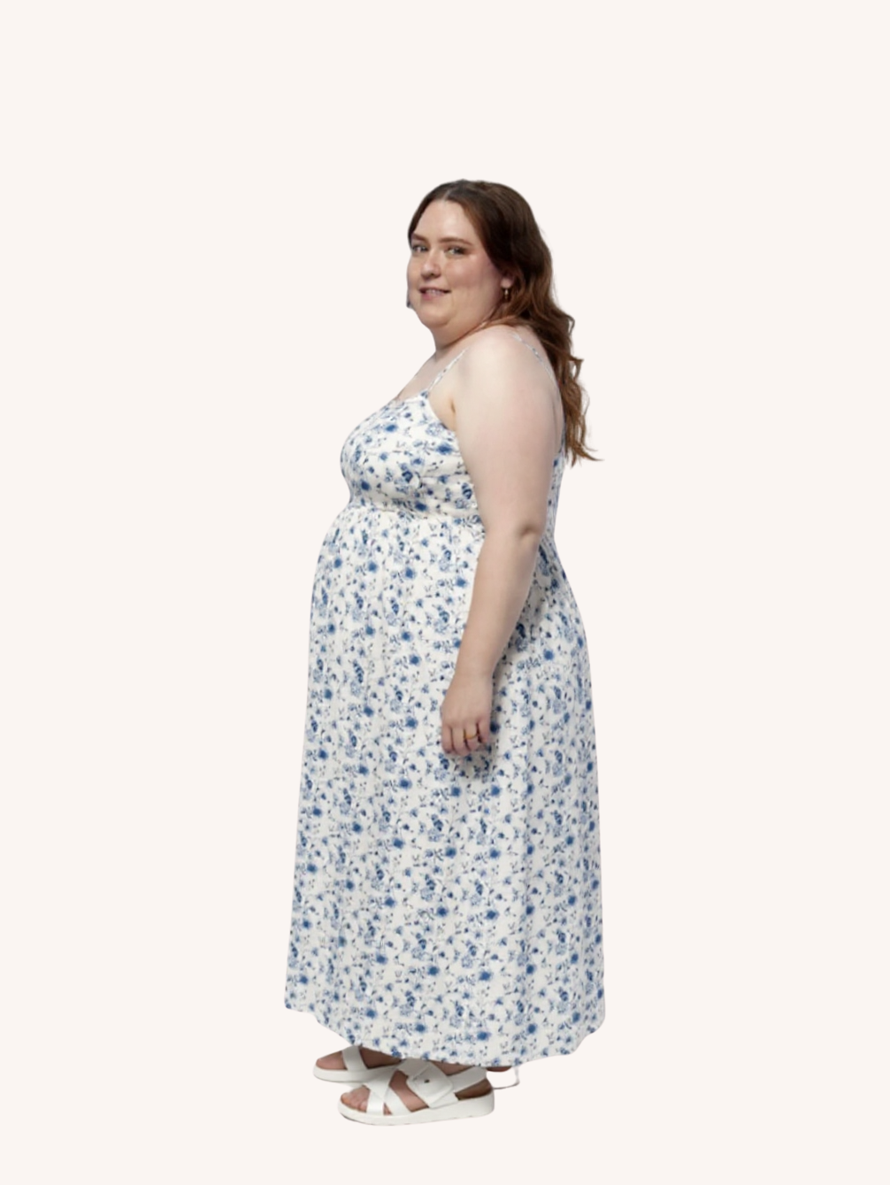 Strappy Gathered Midi Dress | Blue Floral