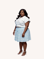 Drawstring Short Skirt | Blue Florals