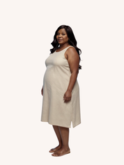 Hemp Short Dress with Back Embroidered Lace Detail