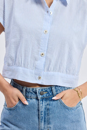 Oversized Crop Shirt in Classic Stripes Closeup