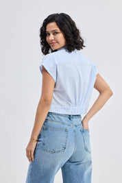 Oversized Crop Shirt in Classic Stripes Back