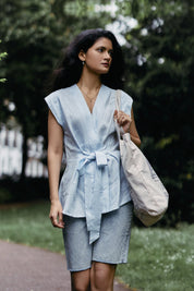 Power Moves Short Sleeve Top in Blue Moodshot