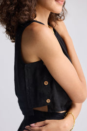 Boxy Crop Top in Black Closeup