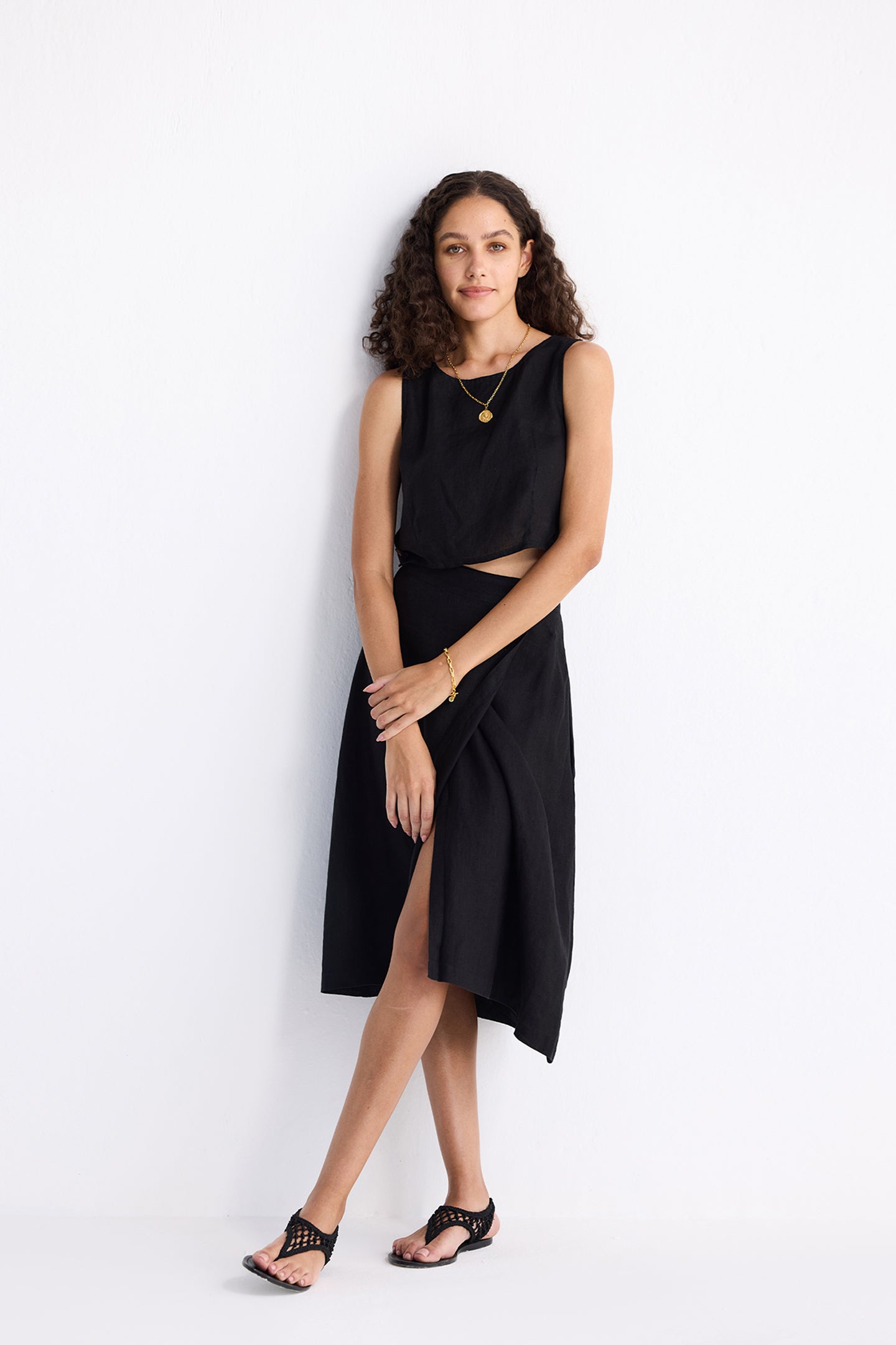 Overlap Midi Skirt in Black Long Shot