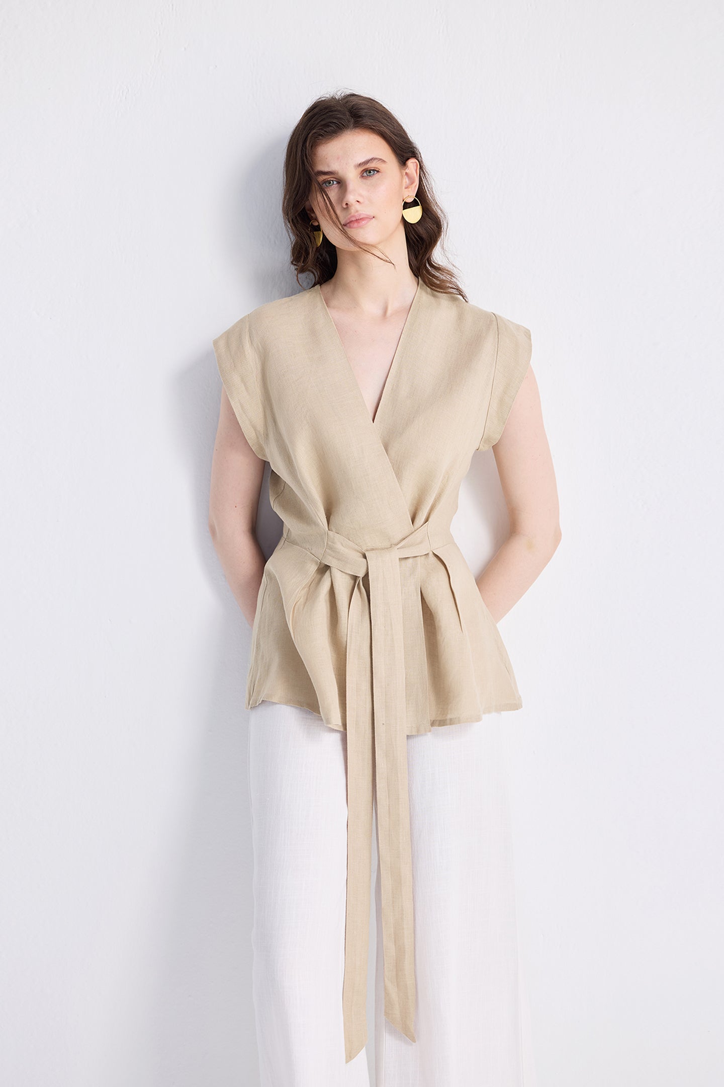 Power Moves Short Sleeve Top in Neutral Beige Long Shot
