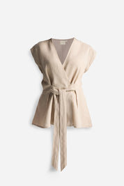 Power Moves Short Sleeve Top in Neutral Beige Flat Lay