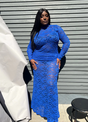 Gianna Stretch Lace Mermaid Maxi Skirt | Cobalt