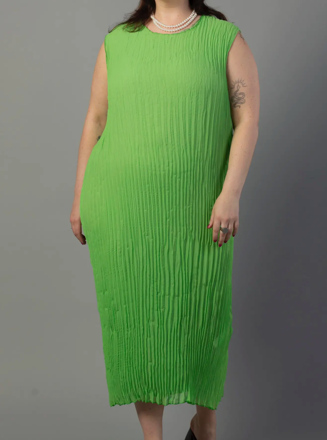 Jaya Pleated Dress | Reversible Lime/Sage Green
