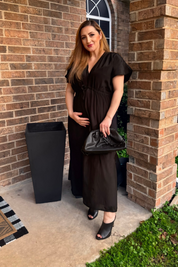 V-neck Gathered Maxi Dress in Black