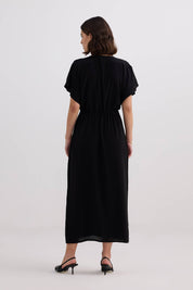 V-neck Gathered Maxi Dress in Black Back