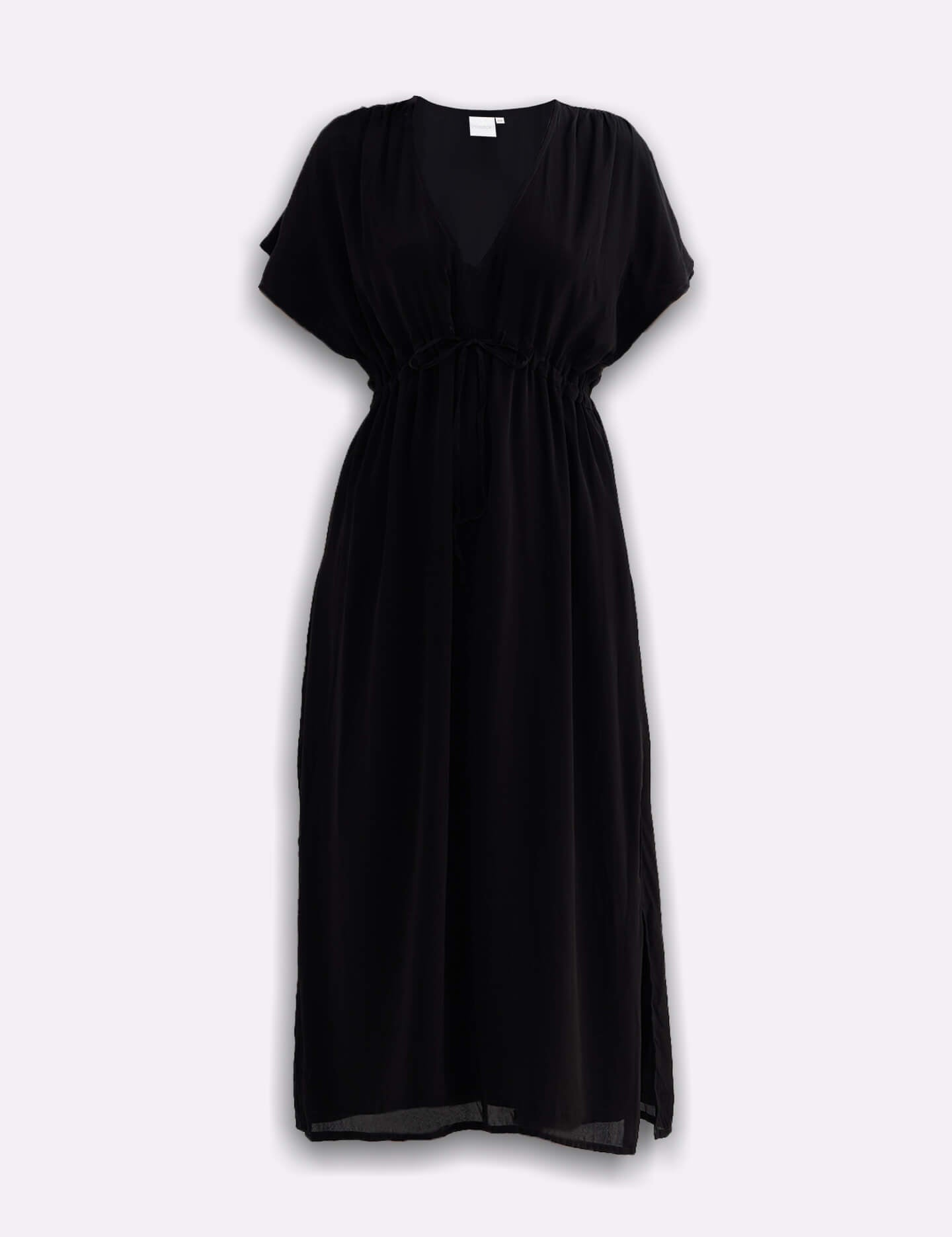 V-neck Gathered Maxi Dress in Black Flat Lay