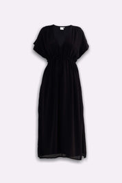 V-neck Gathered Maxi Dress in Black Flat Lay