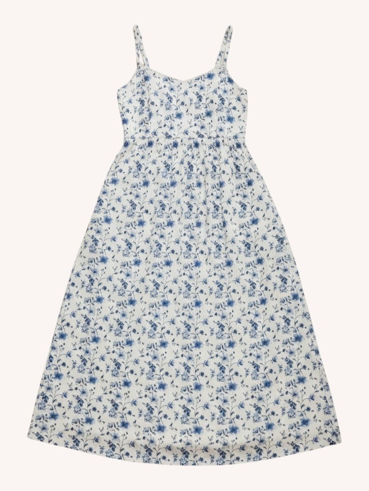 Strappy Gathered Midi Dress | Blue Floral